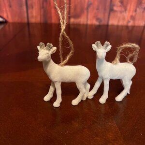 Vintage-Inspired Reindeer Ornaments Set Of 2 With Glitter For Holiday Decor